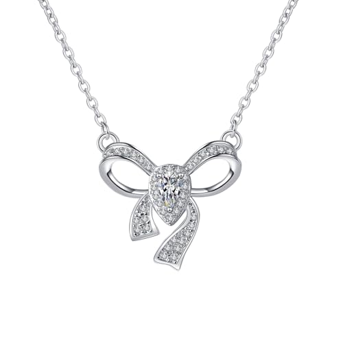 Daesar Kette Weißgold Damen 585 Echtgold, Halskette mit Anhänger Knoten Erstellten Diamant Kette Weißgold 45CM Wasserfest von Daesar