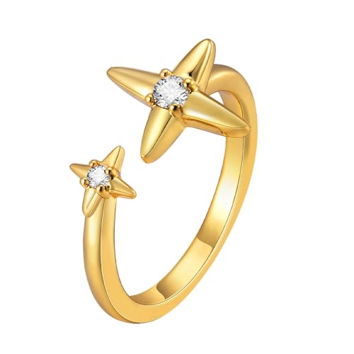 Daesar Kupfer Ring Damen, Frauen Ringe Personalisiert Hexagram mit Zirkonia Offen Gold Ring Einstellbar von Daesar