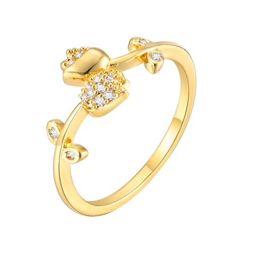Daesar Kupfer Ringe für Damen Gold, Frauen Ring Personalisiert Tulpe mit Zirkonia Ringe Einstellbar von Daesar