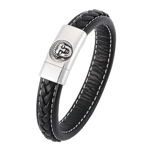 Daesar Leder Armbänder für Herren, Armband Partner Magnet 12MM Buddha Freundschaftsarmband Lederarmband Schwarz Personalisiert 16.5CM von Daesar