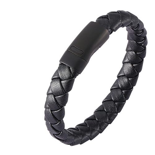 Daesar Leder Armbänder für Herren, Armband Partner Magnet 12MM Geflochten Freundschaftsarmband Lederarmband Schwarz Personalisiert 18.5CM von Daesar