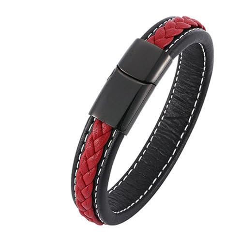 Daesar Leder Armbänder für Herren, Armband Partner Magnet 12MM Geflochten Freundschaftsarmband Lederarmband Schwarz Rot Personalisiert 20.5CM von Daesar