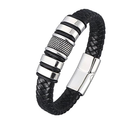 Daesar Leder Armbänder für Herren, Armband Partner Magnet 12MM Geometrie mit Gepunkt Freundschaftsarmband Lederarmband Schwarz Personalisiert 16.5CM von Daesar