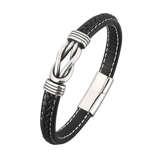 Daesar Leder Armbänder für Herren, Armband Partner Magnet 8MM mit Knoten Freundschaftsarmband Lederarmband Schwarz Personalisiert 20.5CM von Daesar