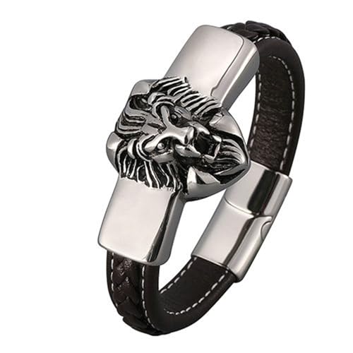 Daesar Lederarmbänder Herren, Charm Armband Personalisiert Tier Löwe 12MM mit Magnetverschluss Partnerarmband Braun 18.5CM von Daesar