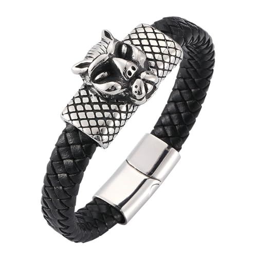 Daesar Lederarmbänder Herren, Charm Armband Personalisiert Tier Tiger 12MM mit Magnetverschluss Partnerarmband Schwarz 16.5CM von Daesar