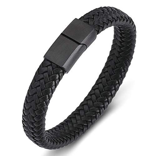 Daesar Lederarmband Geflochten Schwarz Freundschaftsarmband Magnet, Armband Leder Jungen Herren 20CM von Daesar