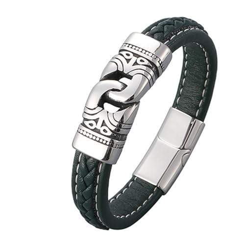 Daesar Lederarmband Herren Grün 18.5CM, Charm Armbänder Ethno Knoten Breit 12MM mit Magnetverschluss Partner Armband Personalisiert von Daesar