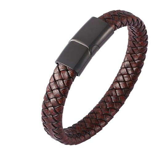 Daesar Lederarmband Herren Personalisiert, Charm Armband 20.5CM Geflochten mit Magnetverschluss Freundschaftsarmband Gothic Armbänder Männer Dunkelbraun von Daesar