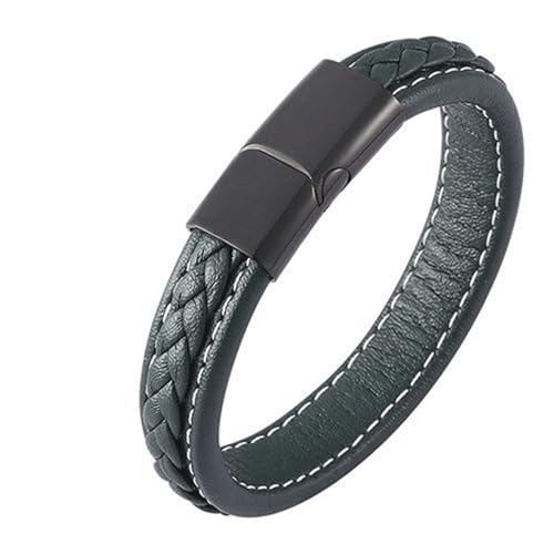 Daesar Lederarmband Herren Personalisiert, Charm Armband 20.5CM Geflochten mit Magnetverschluss Freundschaftsarmband Gothic Armbänder Männer Grün von Daesar