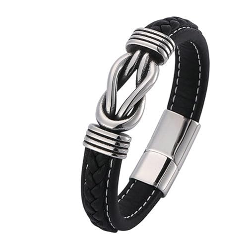 Daesar Lederarmband Herren Schwarz 16.5CM, Charm Armbänder Knoten Breit 12MM mit Magnetverschluss Partner Armband Personalisiert von Daesar