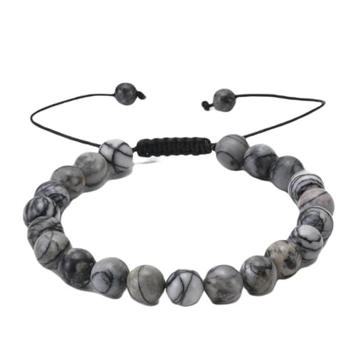 Daesar Männer Armbänder 17-21CM, Perlenarmband Herren 8MM Grau Achat Charm Armbänder Perlen Verstellbar von Daesar