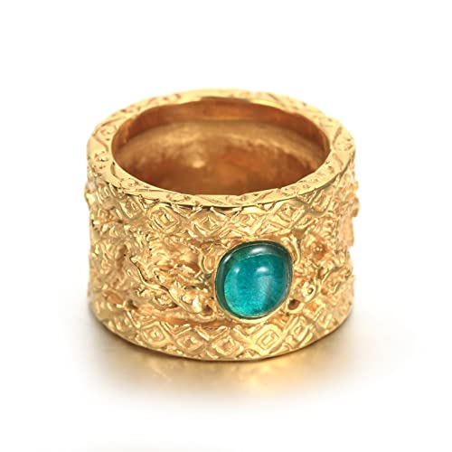 Daesar Männer Ring Personalisiert Gold, Edelstahl Ringe für Herren Chinesischer Drachen Ring mit Grün Stein Gr.67 (21.3) von Daesar