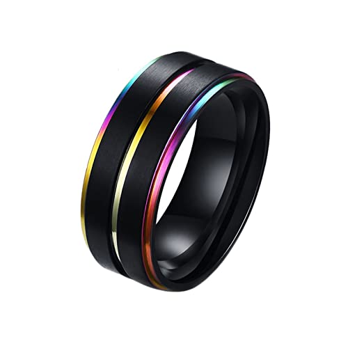 Daesar Männer Ring Schwarz, Edelstahl Ring mit Gravur Regenbogen 8MM Matt Bandring Partnerringe Freundschaftsringe Gr.57 (18.1) von Daesar