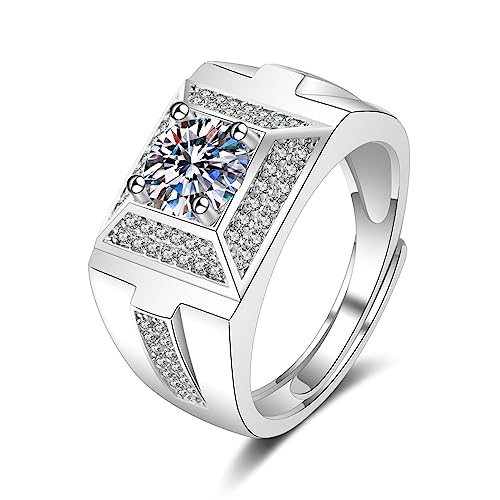 Daesar Männer Ringe 585 Weißgold, Trauring Herren Einzeln Breit mit Moissanit Siegelring Verlobungsringe Hochzeit Ringe Gr.61 (19.4) von Daesar