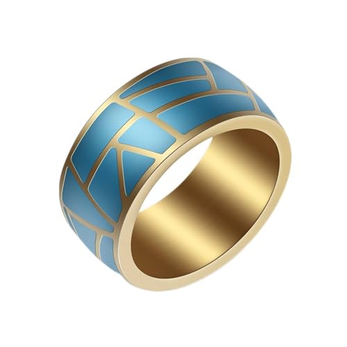 Daesar Männer Ringe Edelstahl, Ring Personalisiert 9.6MM mit Blau Emaille Bandring Gold Ringe Große 54 (17.2) von Daesar