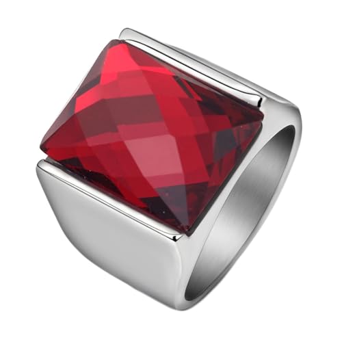 Daesar Männer Ringe Edelstahl, Ring Personalisiert Breit 16MM mit Rot Zirkonia Siegelring Silber Ringe Große 54 (17.2) von Daesar