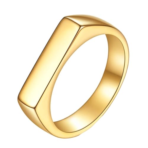 Daesar Männer Ringe Edelstahl Gold, Ring Personalisiert 4MM Rechteck Siegelring Ring Große 49 (15.6) von Daesar