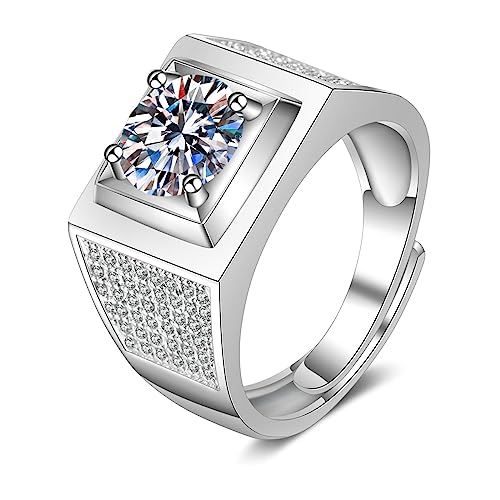Daesar Moissanit Ring 375 Weißgold 9 Karat, Eheringe Herren Einzeln Breit mit Moissanit Siegelring Verlobungsring Hochzeit Ringe Männer Gr.67 (21.3) von Daesar