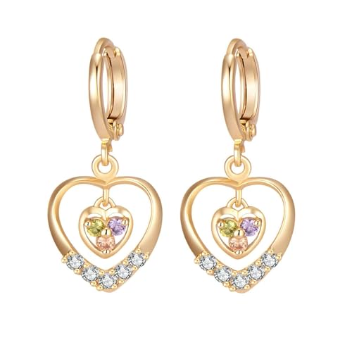 Daesar Ohrhänger 375 Gold Damen, Creolen Ohrringe Hängend Herz mit Bunten Turmaline Moissanite Hochzeit Ohrhänger Nickelfrei Echtschmuck von Daesar