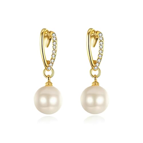 Daesar Ohrhänger 375 Gold Damen, Ohrringe Hängend Herz mit Diamant und Anhänger Perle Hochzeit Ohrhänger Nickelfrei Echtschmuck von Daesar