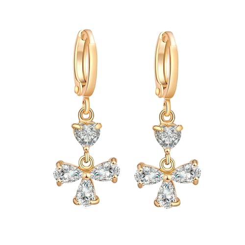Daesar Ohrhänger 585 Gelbgold, Damen Ohrringe Hängend Kreuz mit Moissanit Creolen Ohrringe Nickelfrei in Bijouterie von Daesar