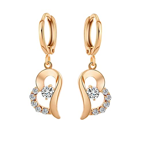 Daesar Ohrringe Damen Kupfer, Creolen Mädchen Anhänger Herz mit Weiß Zirkonia Ohrringe Gold Nickelfrei in Bijouterie von Daesar