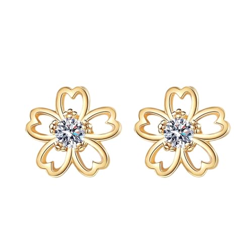 Daesar Ohrringe Gold 375 9K Echt Damen, Ohrstecker Liebe Blume mit Moissanit Hochzeit Ohrringe Allergiefrei von Daesar