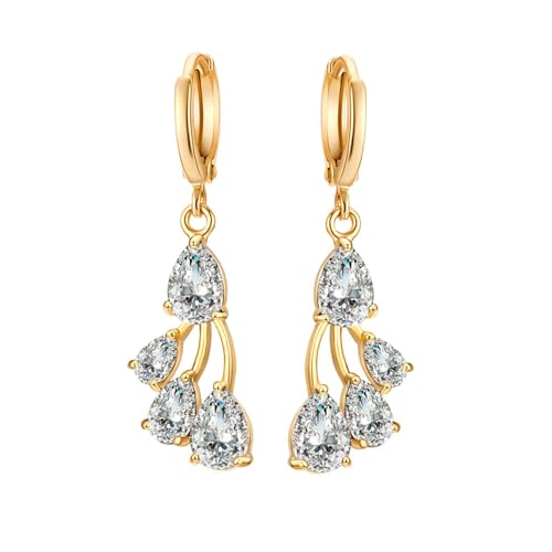 Daesar Ohrringe Gold 585 14K Echtgold Damen, Ohrhänger Blume mit Tropfen Moissanit Hochzeit Ohrringe Braut Nickelfrei von Daesar