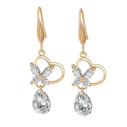 Daesar Ohrringe Gold 585 Echtgold, Creolen Damen Schmetterling mit Tropfen Moissanit Ohrringe Creolen Hochzeit Braut Allergiefrei von Daesar