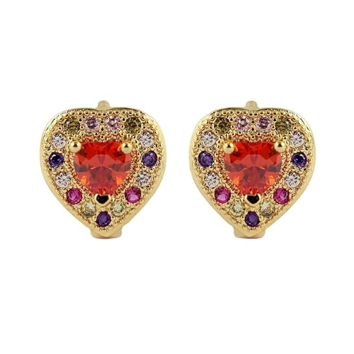 Daesar Ohrringe Gold 750 18K Echtgold Damen, Creolen Herz mit Orange Saphir und Bunten Turmaline Hochzeit Creolen Ohrringe Braut Nickelfrei von Daesar