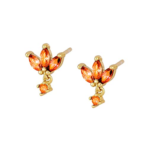 Daesar Ohrringe Stecker Silber 925, Damen Ohrringe Kleeblatt mit Orange Zirkonia Modeschmuck Ohrringe Orientalisch Gold von Daesar