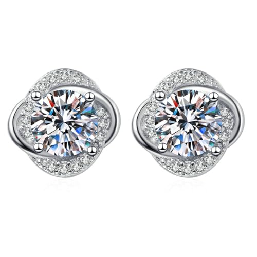 Daesar Ohrringe Weißgold 375 9K Echtgold Damen, Ohrstecker Kleeblatt mit Moissanit Hochzeit Ohrringe Braut Nickelfrei von Daesar