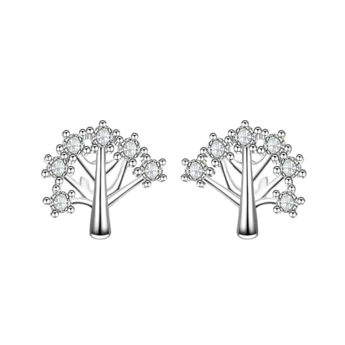 Daesar Ohrringe Weißgold 585 Echtgold, Ohrstecker Damen Lebensbaum mit Moissanit Ohrringe Hochzeit Braut Allergiefrei von Daesar