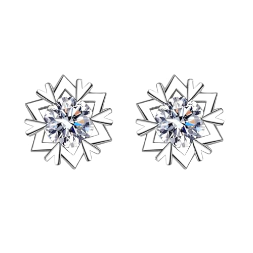 Daesar Ohrringe Weißgold 750 18K Echt Damen, Ohrstecker Schneeflocke mit Moissanit Hochzeit Ohrringe Allergiefrei von Daesar