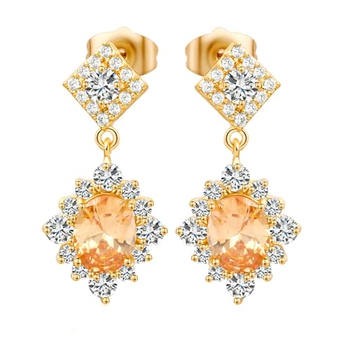 Daesar Ohrstecker 375 Gold Damen, Ohrringe Blume mit Oval Citrin Hochzeit Ohrstecker Nickelfrei Echtschmuck von Daesar
