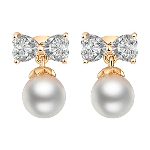 Daesar Ohrstecker 375 Gold Damen, Ohrringe Knoten mit Perle und Herz Moissanit Hochzeit Ohrstecker Nickelfrei Echtschmuck von Daesar