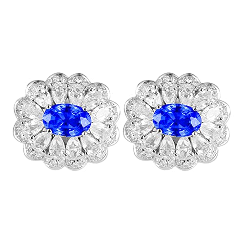 Daesar Ohrstecker 375 Weißgold Damen, Ohrringe Blume mit 3.09ct Blauer Saphir und 1.49ct Weißer Saphir Hochzeit Ohrstecker Nickelfrei Echtschmuck von Daesar