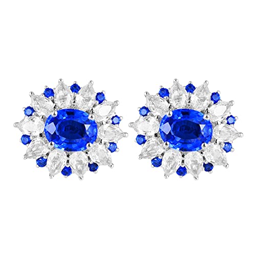 Daesar Ohrstecker 585 Weißgold Damen, Ohrringe Sonnenbllume mit 1.35ct Blauer Saphir und 1.25ct Weißer Saphir Hochzeit Ohrstecker Nickelfrei Echtschmuck von Daesar