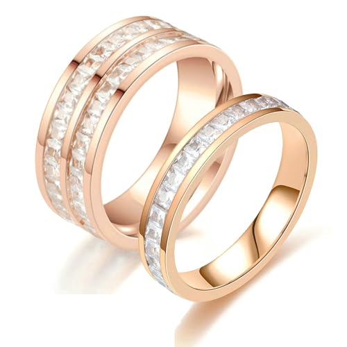 Daesar Paar Ringe für Sie und Ihn, Verlobung Ringe Edelstahl 3.5MM 7MM mit Zirkonia Hochzeitsringe Partnerringe Personalisiert Rosegold Damen Gr.72 (22.9)& Herren Gr.72 (22.9) von Daesar