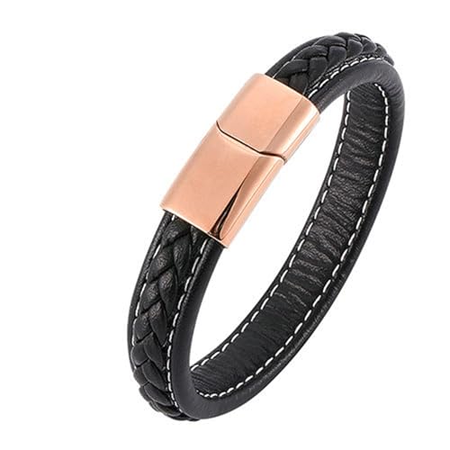 Daesar Partnerarmband Leder 18.5CM, Leder Armbänder Herren Geflochten 12MM mit Magnetverschluss Lederarmband Personalisiert Schwarz von Daesar