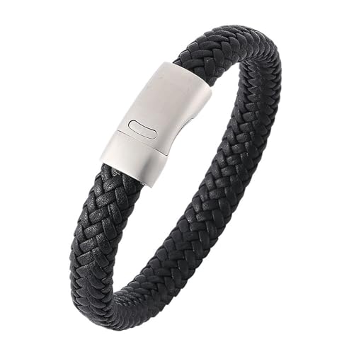 Daesar Partnerarmband Leder 18.5CM, Leder Armbänder Herren Geflochten mit Magnetverschluss Lederarmband Personalisiert Schwarz von Daesar