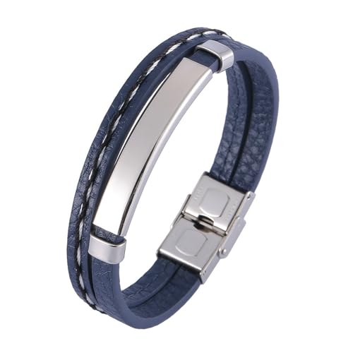 Daesar Partnerarmband Leder 20.5CM, Leder Armbänder Herren 2-Layer mit Schilde 12MM Edelstahl Sicherheitsverschluss Lederarmband Personalisiert Schwarz von Daesar