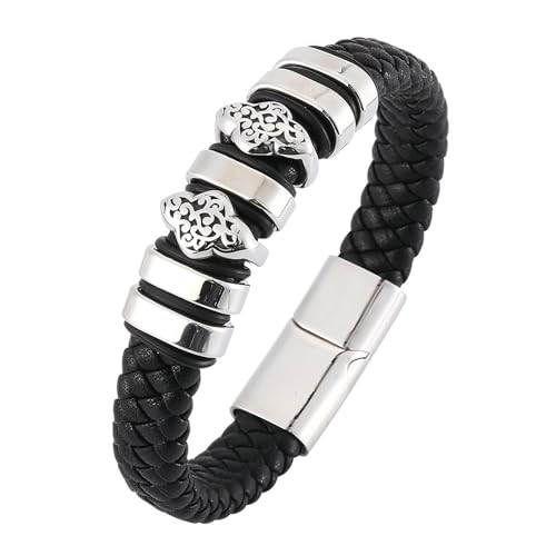 Daesar Partnerarmband Leder 20.5CM, Leder Armbänder Herren Geflochten Filigran 12MM mit Magnetverschluss Lederarmband Personalisiert Schwarz von Daesar