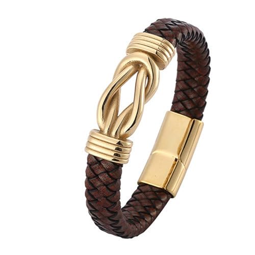 Daesar Partnerarmband Leder 20.5CM, Leder Armbänder Herren mit Knoten 12MM Edelstahl Magnetverschluss Lederarmband Personalisiert Braun von Daesar