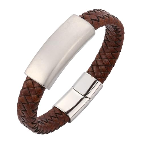 Daesar Partnerarmband Leder Braun, Herren Lederarmband Glänzend Schild mit Magnetverschluss Wickelarmband Freundschaftsarmband 21 CM von Daesar