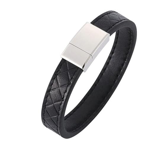 Daesar Partnerarmband Leder Schwarz, Herren Lederarmband Sport mit X Gemustert 12MM Magnetverschluss Wickelarmband Freundschaftsarmband 21 cm von Daesar