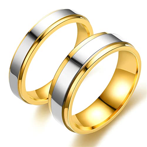 Daesar Partnerringe Edelstahl, Trauringe ohne Stein Hochglanzpoliert Bandringe Verlobungsringe Paar Ringe Gold Damen Gr.57 (18.1) & Herren Gr.65 (20.7) von Daesar