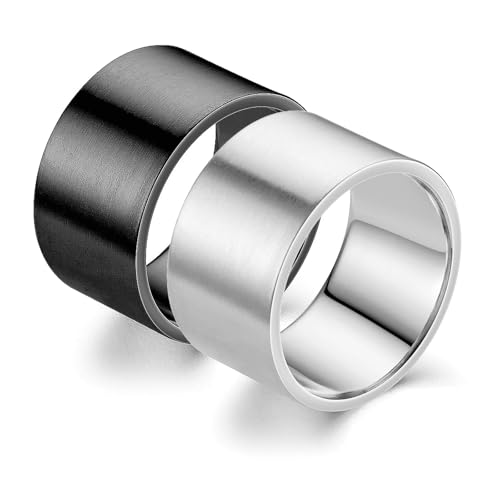Daesar Partnerringe Edelstahl Set, Verlobung Ringe 12MM Breit 12MM Matt Trauringe Paar Ringe für Sie und Ihn Silber Gr.63 (20.1)& Schwarz Gr.69 (22.0) von Daesar