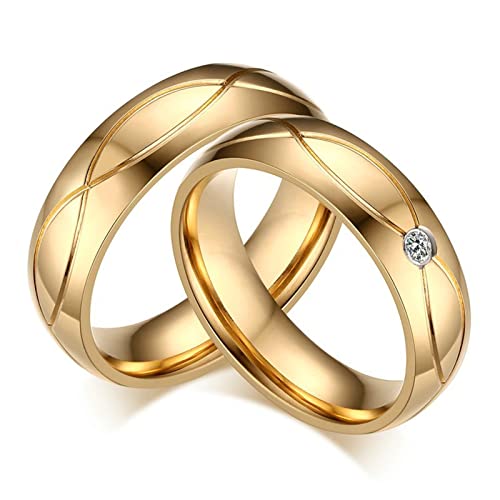 Daesar Partnerringe Edelstahl für Sie und Ihn, Verlobungsringe Gold Unendlich mit Zirkonia Bandringe Hochzeit Ringe Set Damen Gr.60 (19.1) & Herren Gr.57 (18.1) von Daesar